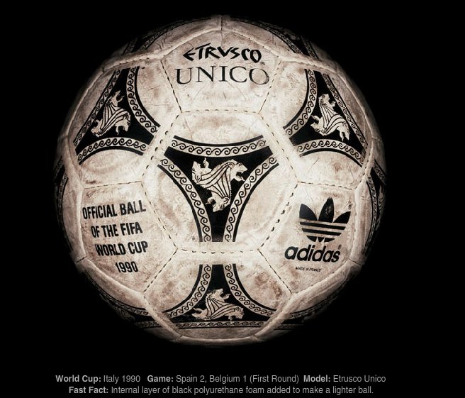 1990年意大利主办的世界杯足球比赛正式用球，阿迪达斯的伊特鲁里亚。这个名字其复杂的设计灵感出自意大利古